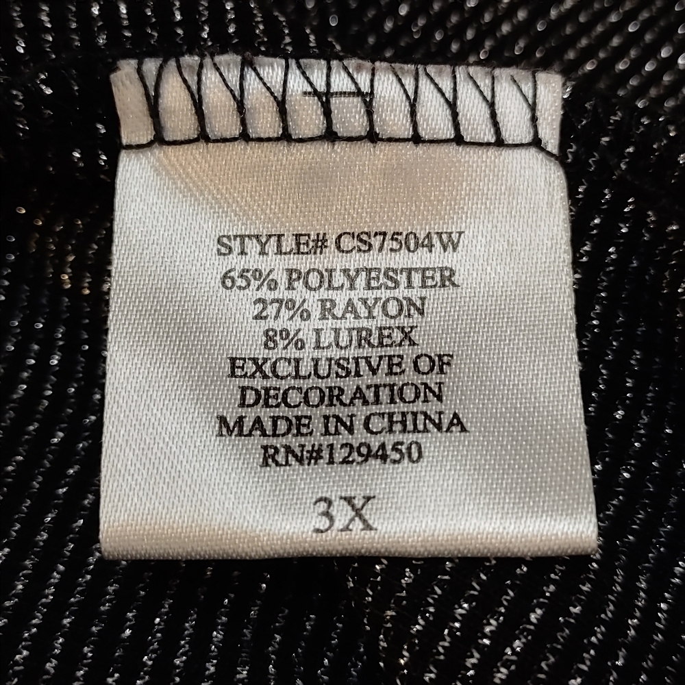 COMO Vintage Blouse Women's Black Silver Metallic V-Neck Lace Trimmed Sz 3X - Picture 11 of 11